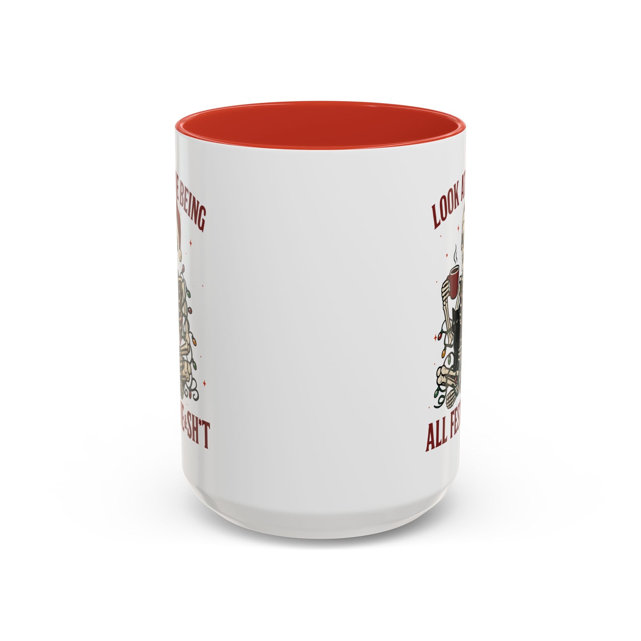 Festive Skeleton Coffee Mug, Unique Holiday Gift, Halloween Decor, Cat Lover's Mug, Funny Gift for Friends