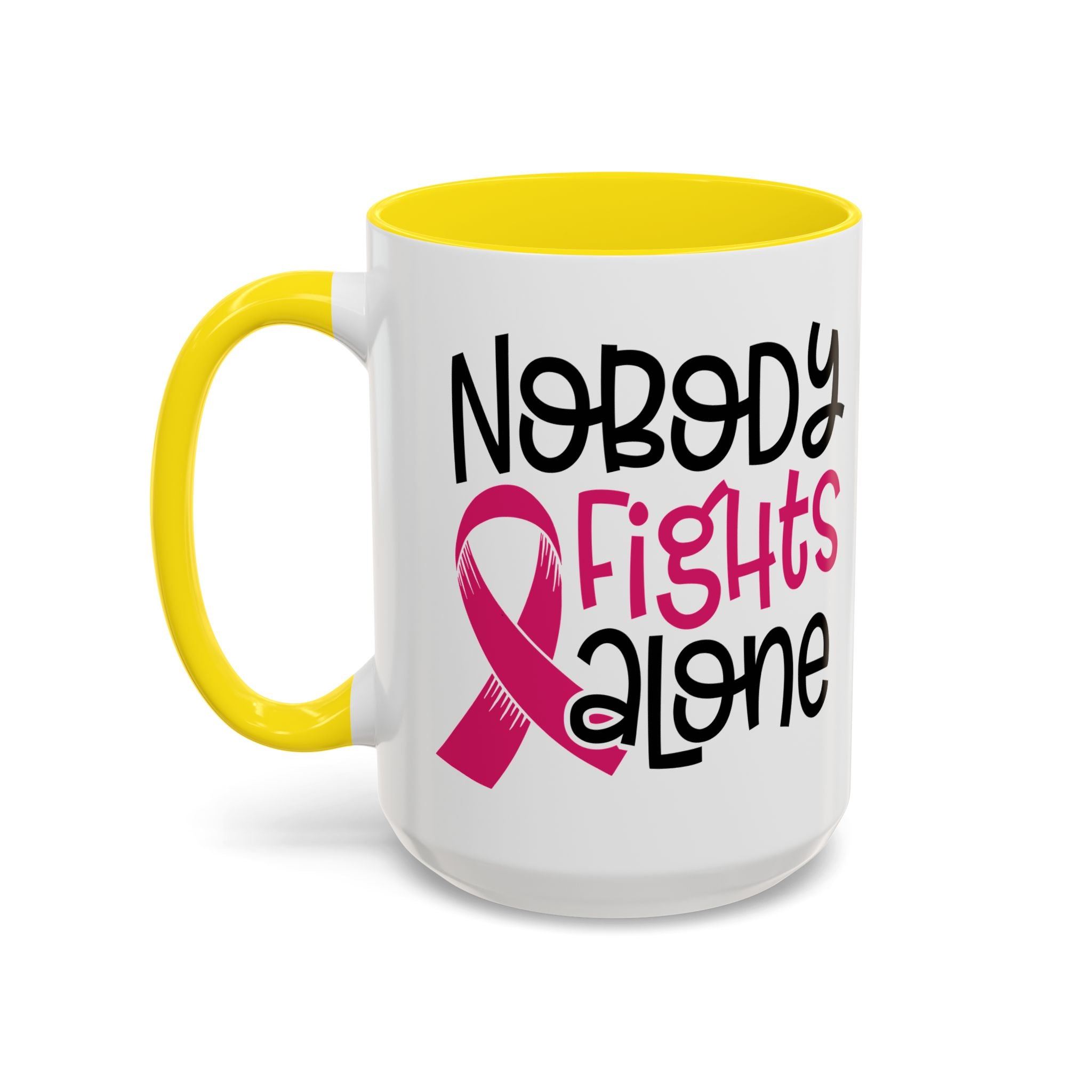 Inspirational Coffee Mug for Support - 'Nobody Fights Alone' | Breast Cancer Awareness Gift, Motivational Mug, Friendship Gift, Self-Care