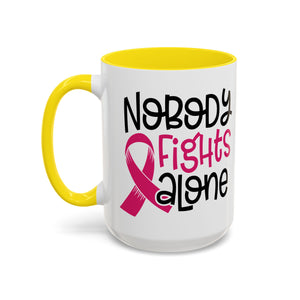 Inspirational Coffee Mug for Support - 'Nobody Fights Alone' | Breast Cancer Awareness Gift, Motivational Mug, Friendship Gift, Self-Care