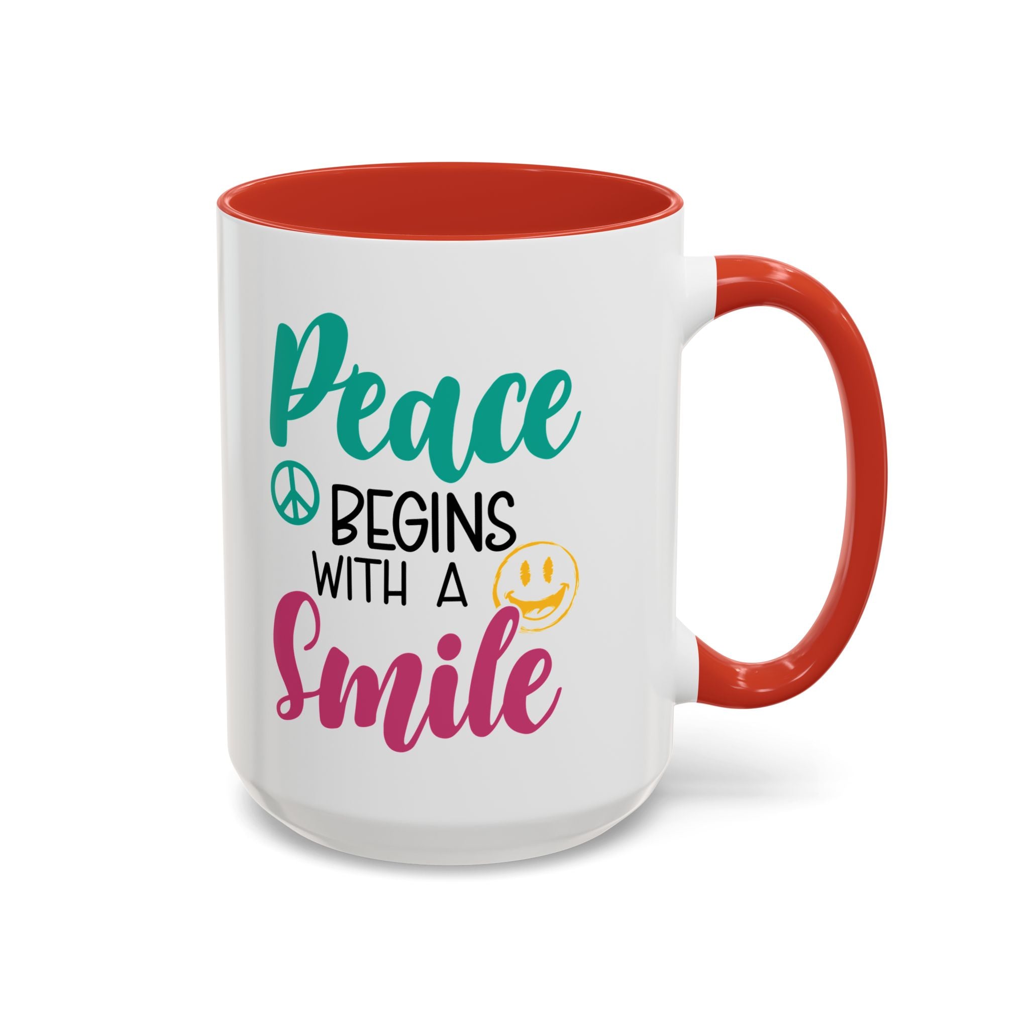 Inspirational Peace Coffee Mug - "Peace Begins with a Smile" - 11oz & 15oz