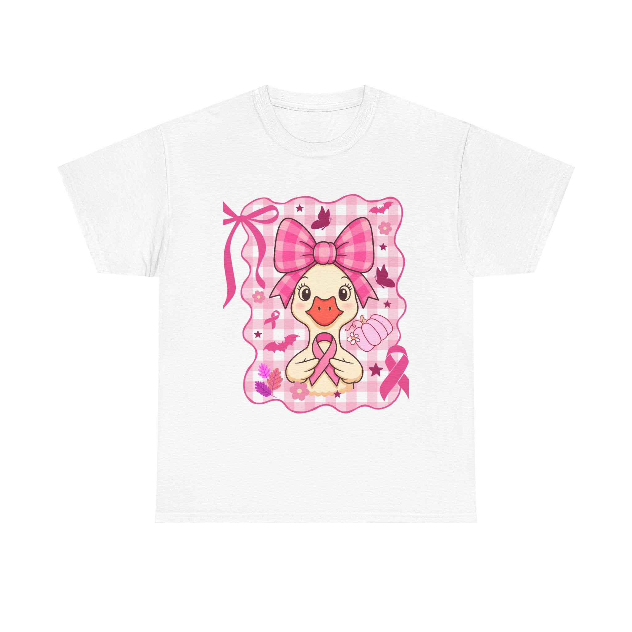 Cute Pink Ribbon Duck Tee, Breast Cancer Awareness Shirt, Funny Unisex Cotton T-Shirt, Gift for Her, Cute Animal Apparel