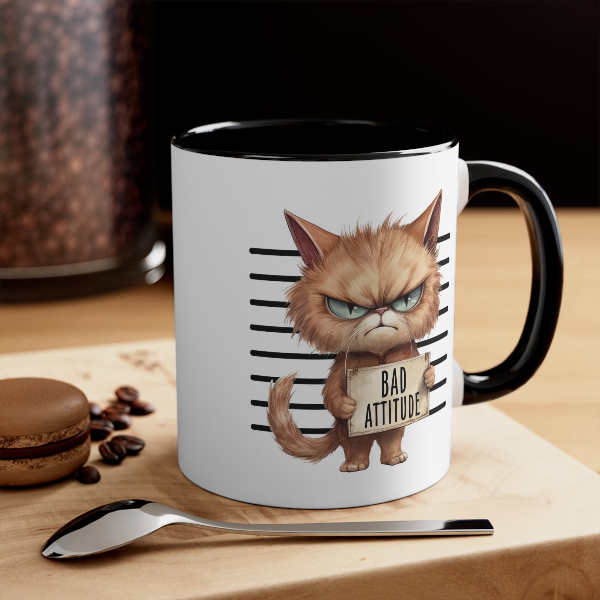Funny cat bad attitude Accent Coffee Mug, 11oz animal lover gift