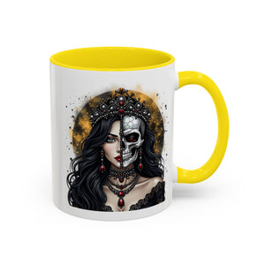 Gothic Art Accent Mug - Artistic Skull & Lady Design, Unique Coffee Cup for Halloween, Gift for Her, Decorative Kitchenware, Dark Aesthetic