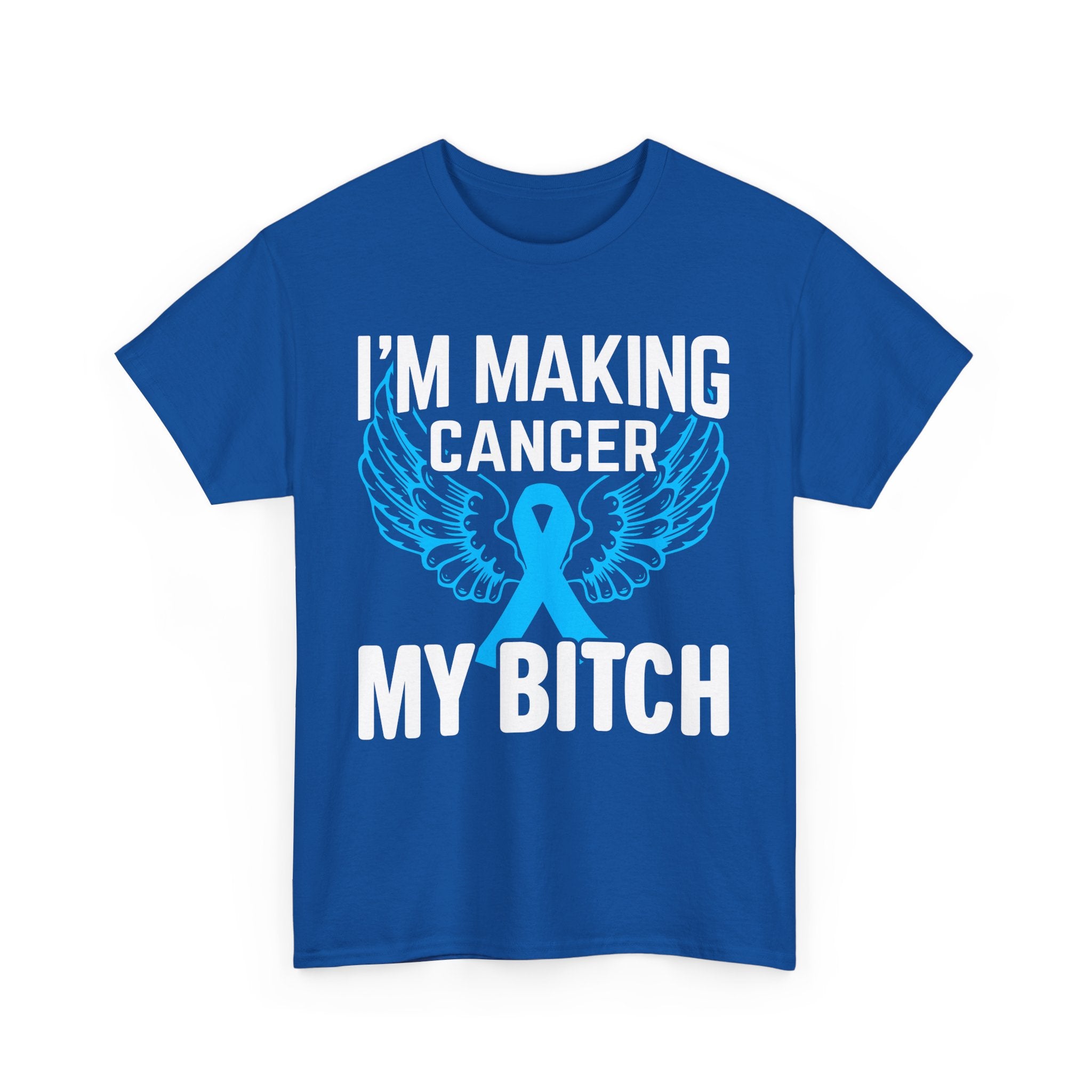 Angel Wings cancer Awareness Tee, Unisex Cotton Shirt for Support, Gift for Advocates, Fundraising Event Wear, Blue Ribbon Merchandise