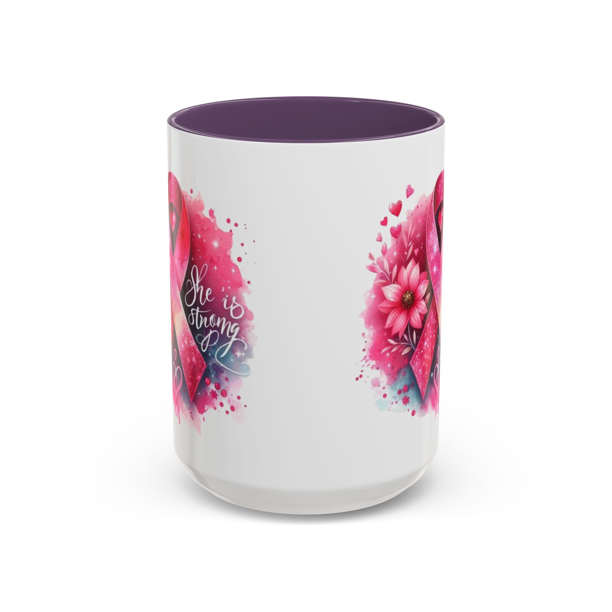 Breast Cancer Awareness Coffee Mug - Inspirational Gift, Motivational Drinkware, Supportive Cup, Pink Ribbon Design, She Is Strong