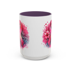 Breast Cancer Awareness Coffee Mug - Inspirational Gift, Motivational Drinkware, Supportive Cup, Pink Ribbon Design, She Is Strong