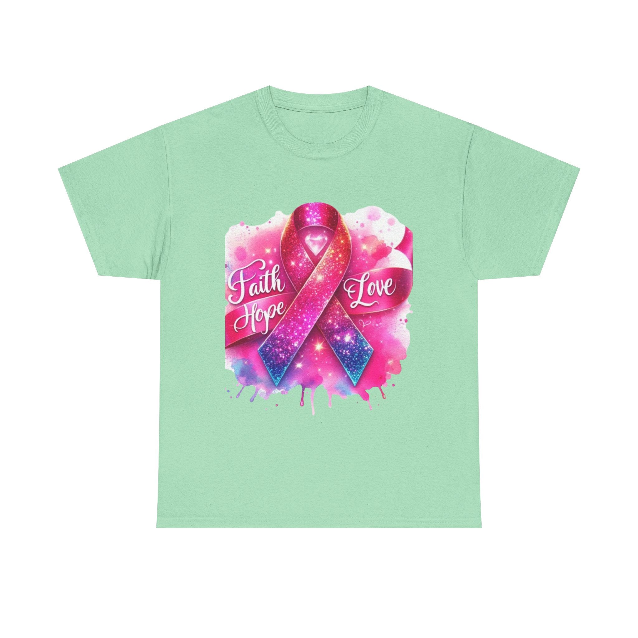 Faith, Hope, Love Tee - Unisex Heavy Cotton T-Shirt, Inspirational Shirt, Cancer Awareness Gift, Motivational Apparel, Stylish Everyday Wear