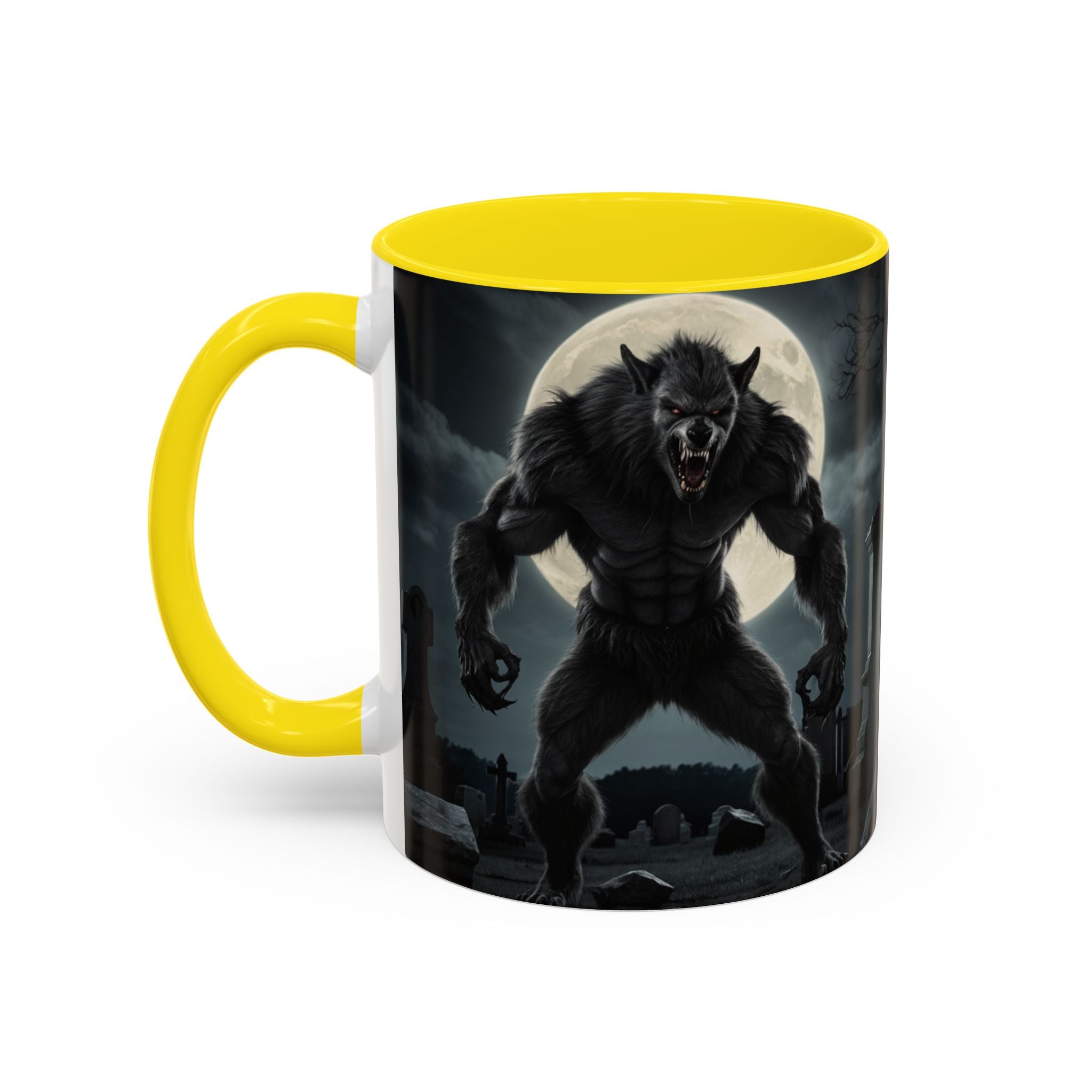 Werewolf Graveyard Coffee Mug — Gothic Moonlit Horror Accent Mug (11/15oz) fantasy