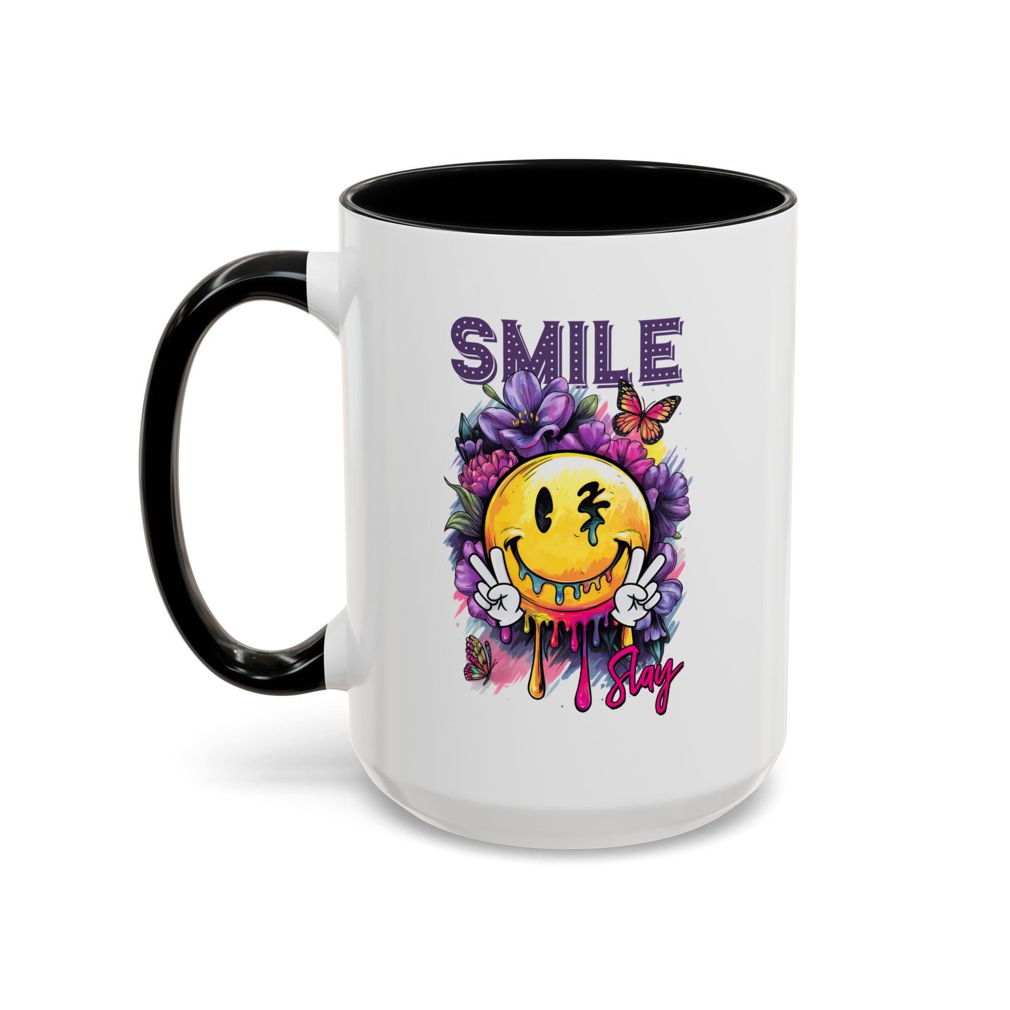 Smile Stay Accent Coffee Mug - Vibrant Floral Design for Positive Vibes