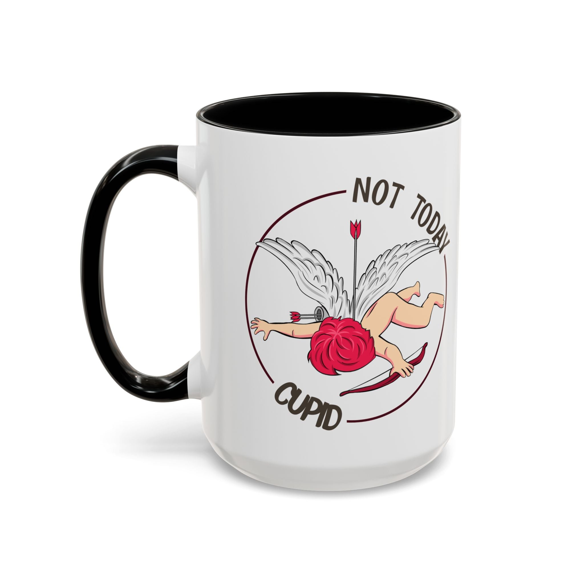 Not Today Cupid Coffee Mug — Funny Anti-Valentine Accent Mug (11/15oz)