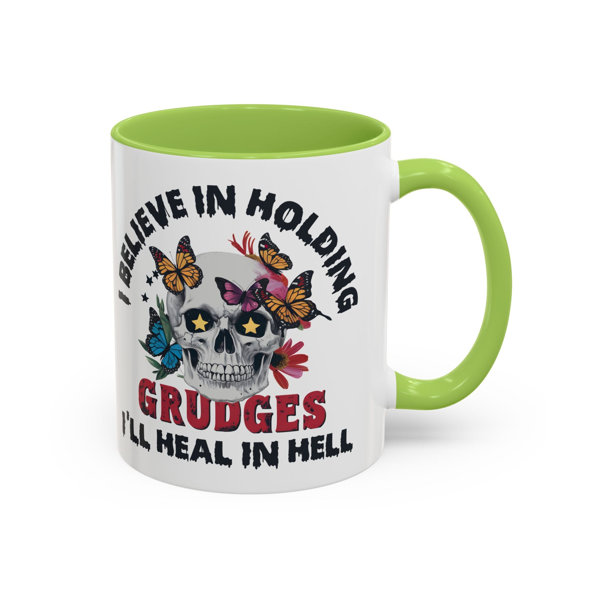 Grudge-Holder Coffee Mug - 11 & 15oz Ceramic with Floral Skull Design gothic horror art