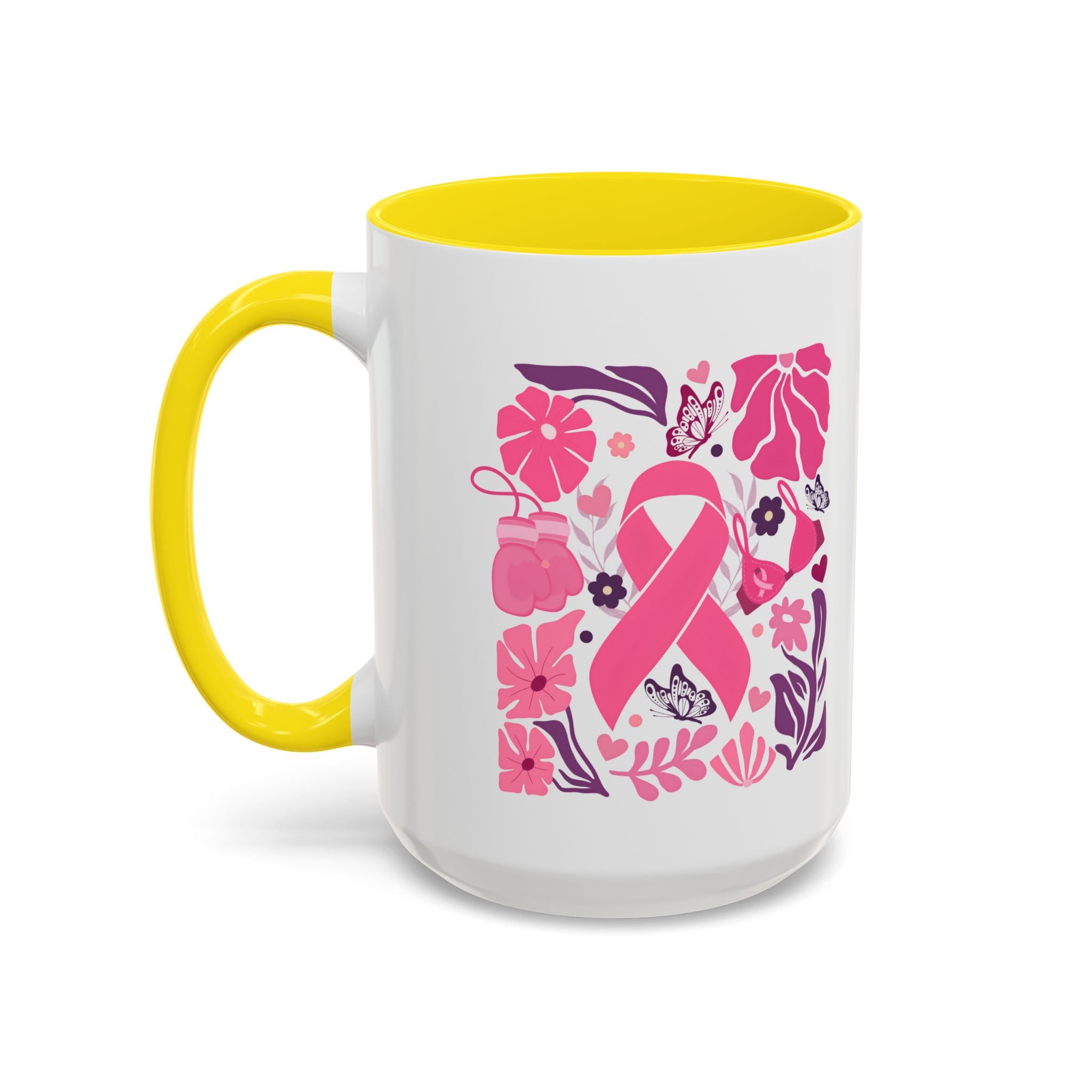 Pink Floral Awareness Coffee Mug, Breast Cancer Awareness Mug, Gift for Her, Supportive Drinkware, Motivational Mug