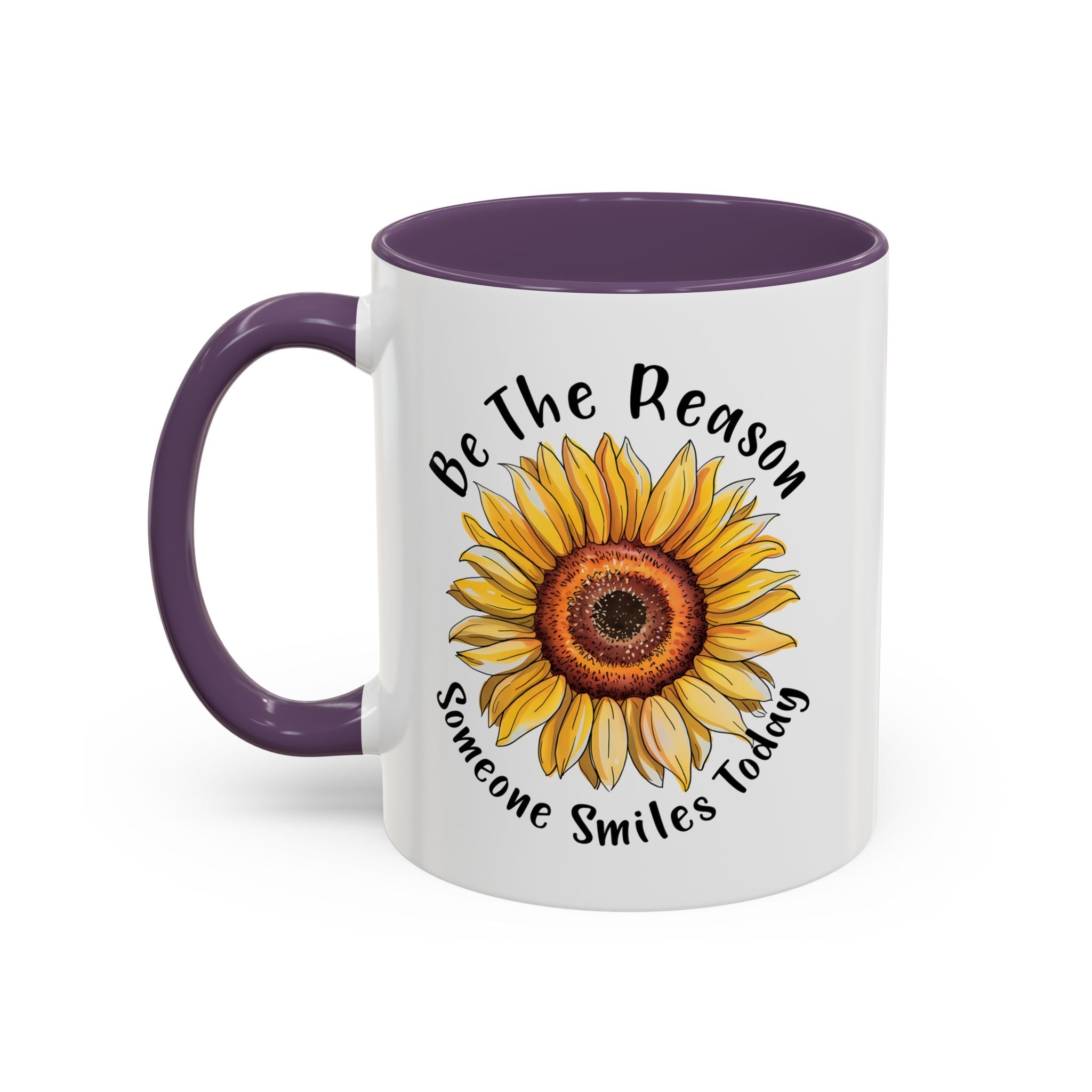 Sunflower Smile Accent Coffee Mug - Cheerful Gift for Friends, Inspirational Mug, 11oz/15oz, Daily Motivation, Brighten Someone's Day