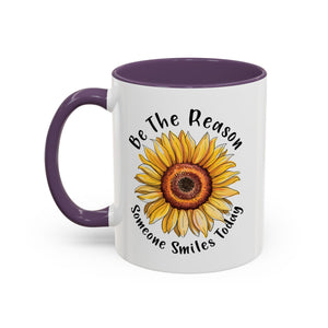 Sunflower Smile Accent Coffee Mug - Cheerful Gift for Friends, Inspirational Mug, 11oz/15oz, Daily Motivation, Brighten Someone's Day
