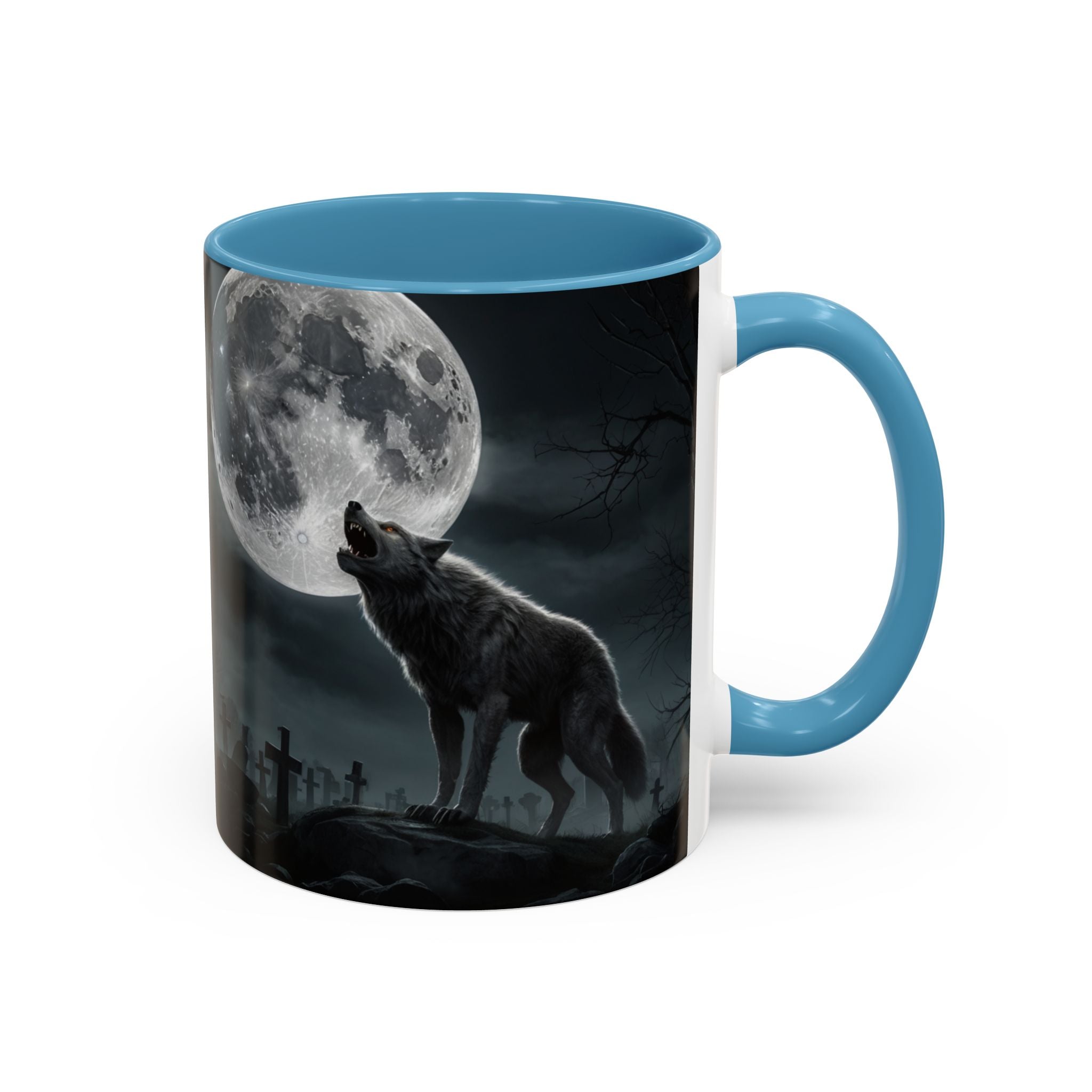 Howling Wolf Moon Coffee Mug – Gothic Graveyard Accent Mug (11/15oz) fantasy