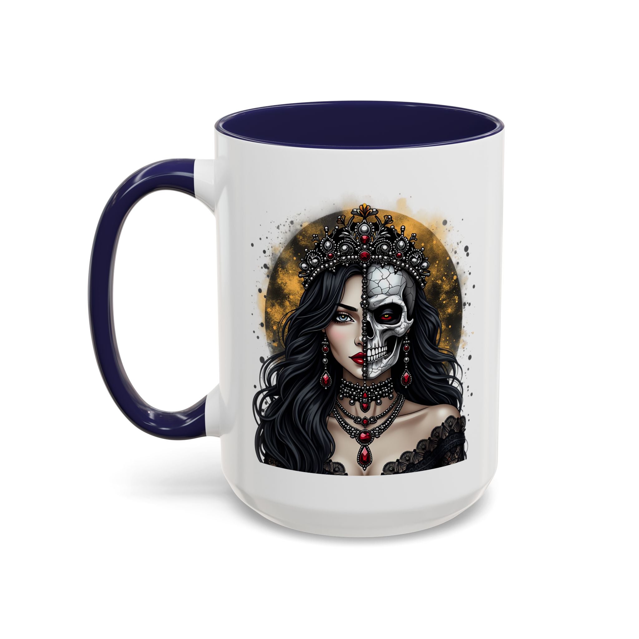 Gothic Art Accent Mug - Artistic Skull & Lady Design, Unique Coffee Cup for Halloween, Gift for Her, Decorative Kitchenware, Dark Aesthetic