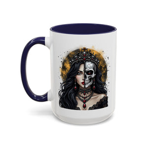 Gothic Art Accent Mug - Artistic Skull & Lady Design, Unique Coffee Cup for Halloween, Gift for Her, Decorative Kitchenware, Dark Aesthetic