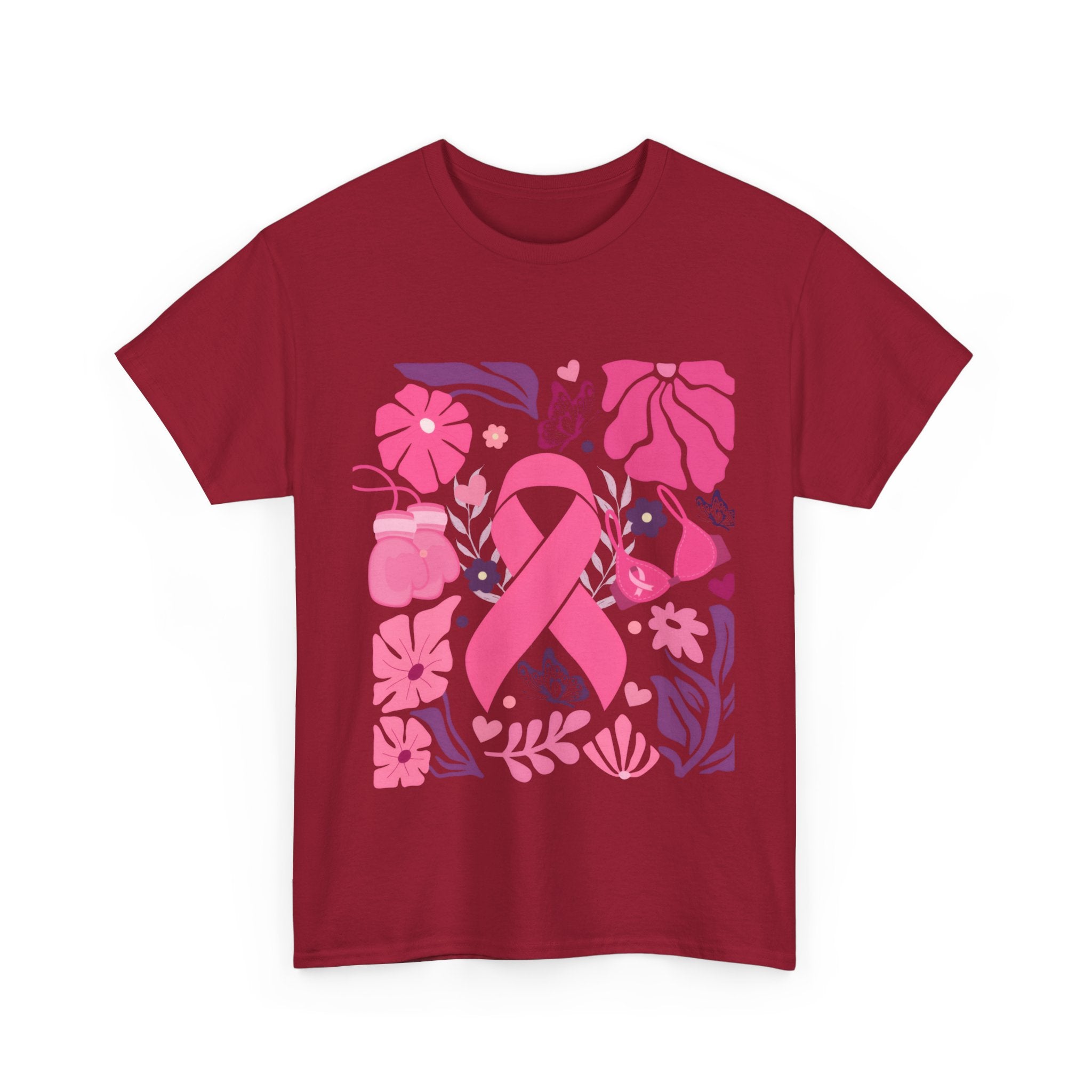 Pink Ribbon Awareness Tee, Flower Power Shirt, Support Breast Cancer, Unisex Cotton T-shirt, Thoughtful Gift for Her