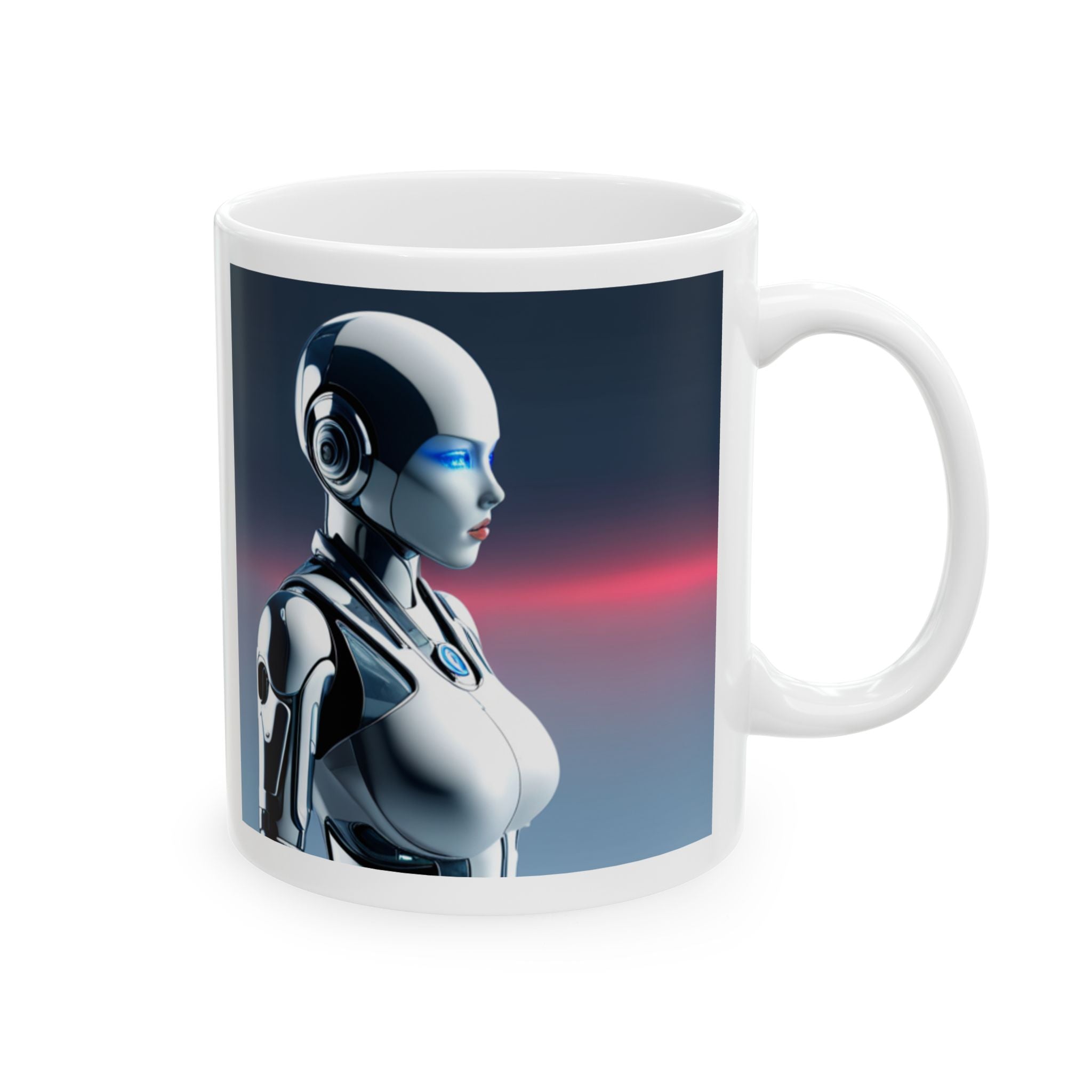 Futuristic Robot Ceramic Mug, Sci-Fi Coffee Cup, Unique Gift for Tech Enthusiasts, Robot Lover Mug, Cyberpunk Drinkware