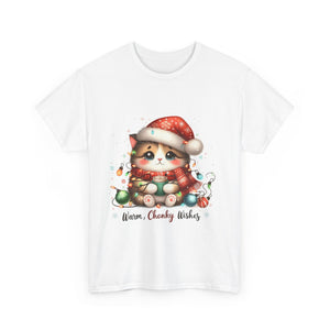 Cute Christmas Cat Tee - Unisex Heavy Cotton Tee, Holiday Gift, Cozy Wear, Festive Apparel, Gift for Cat Lovers