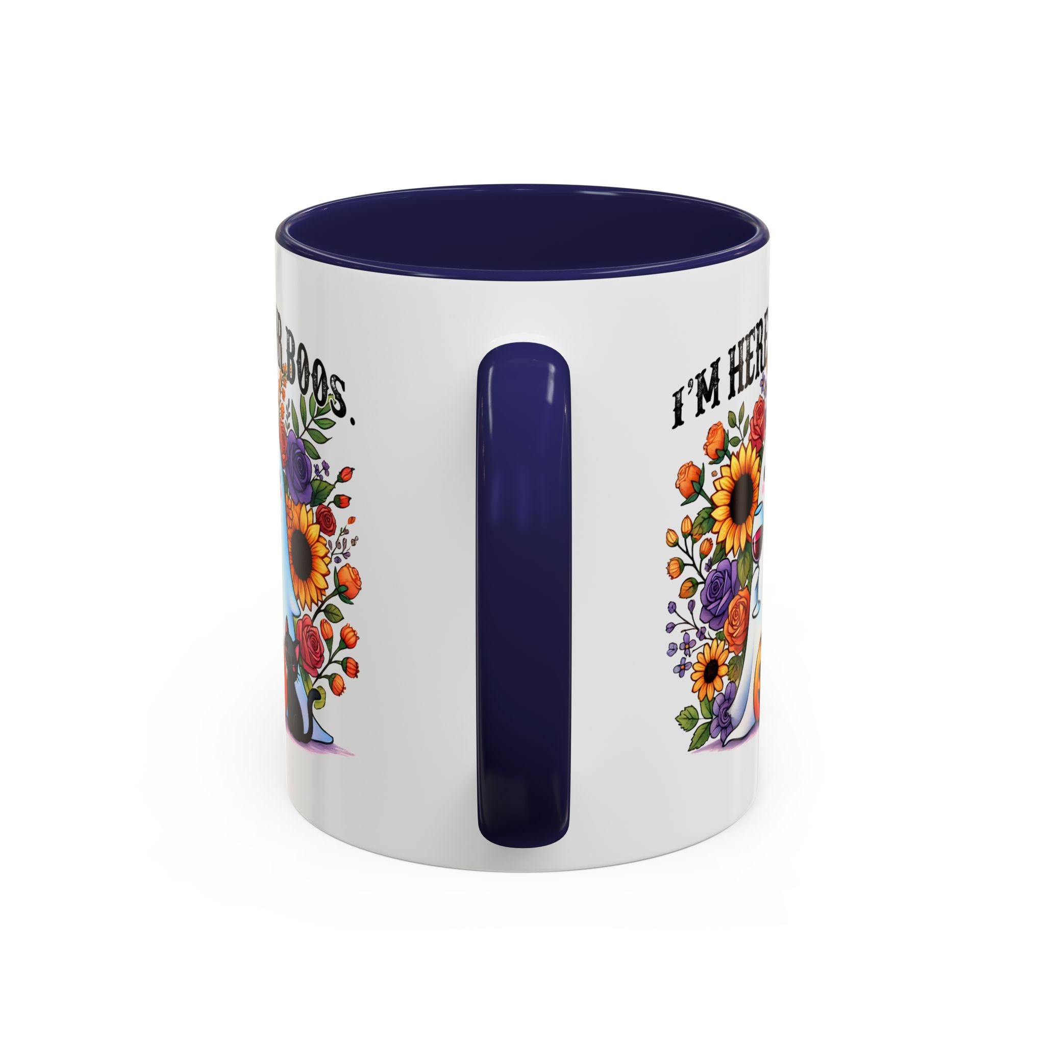 Spooky Floral Coffee Mug - I'm Here for Boos, Halloween Gift, Autumn Decor, Cute Ghost Mug, Cat Lover Drinkware