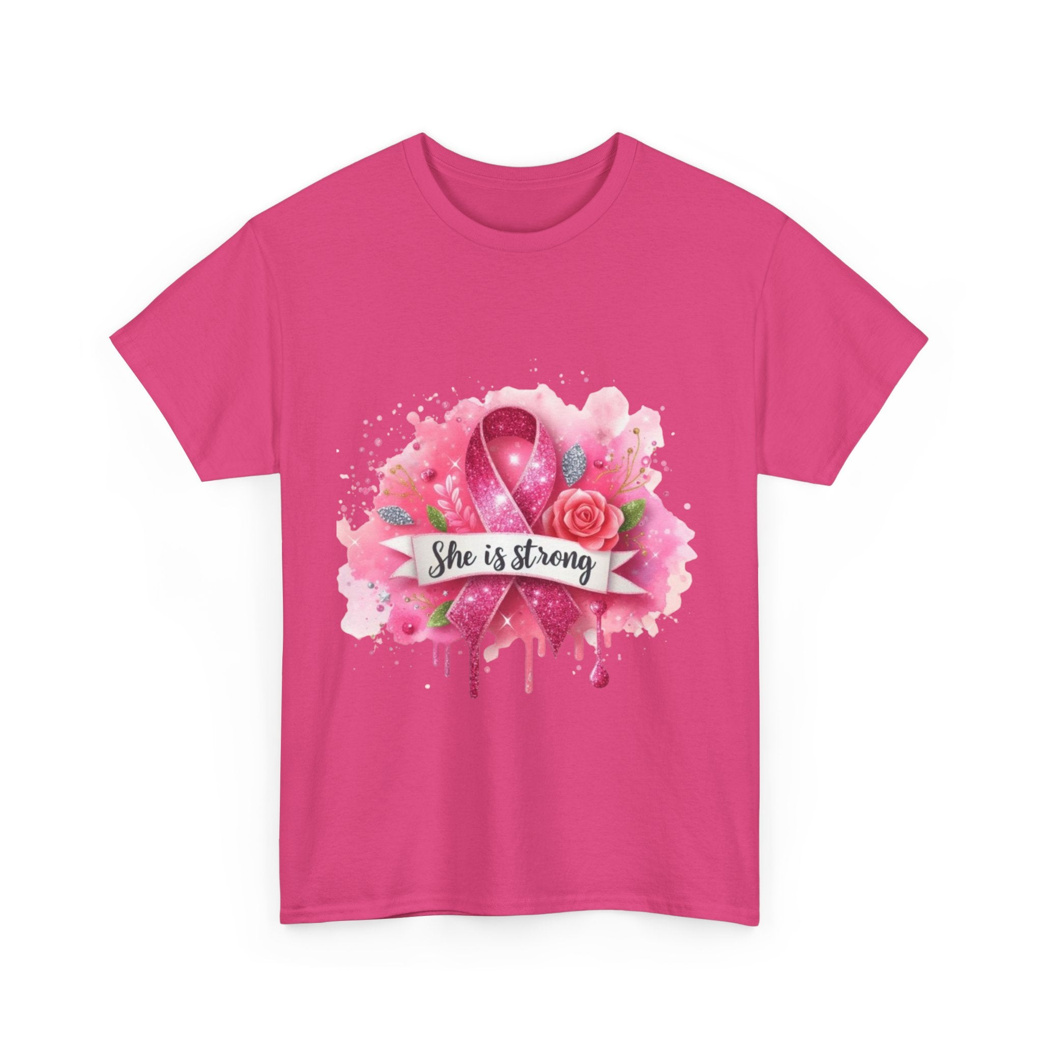 Unisex Heavy Cotton Tee - "She is Strong" Breast Cancer Awareness Shirt, Inspirational Tee, Gift for Her, Supportive Apparel, [...]