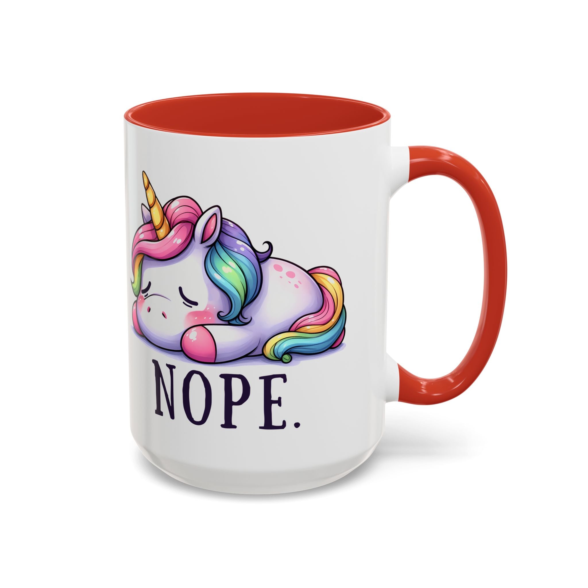Nope Unicorn Accent Coffee Mug — Cute Rainbow Sleeping Unicorn 11/15oz