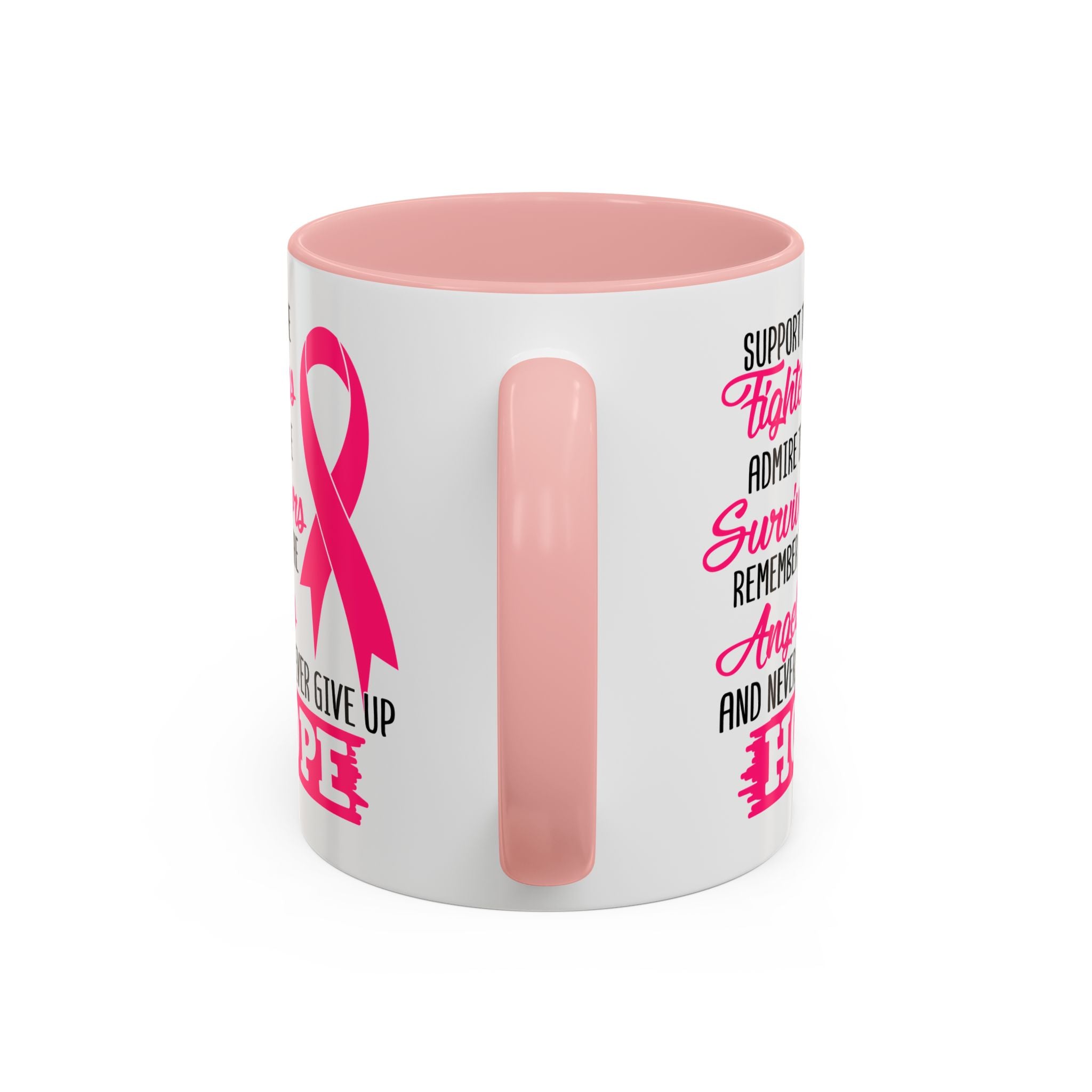 Inspirational Pink Ribbon Coffee Mug: Support Fighters, Admire Survivors, Celebrate Hope, Gift for Cancer Awareness, Motivational Mug