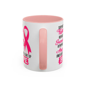 Inspirational Pink Ribbon Coffee Mug: Support Fighters, Admire Survivors, Celebrate Hope, Gift for Cancer Awareness, Motivational Mug