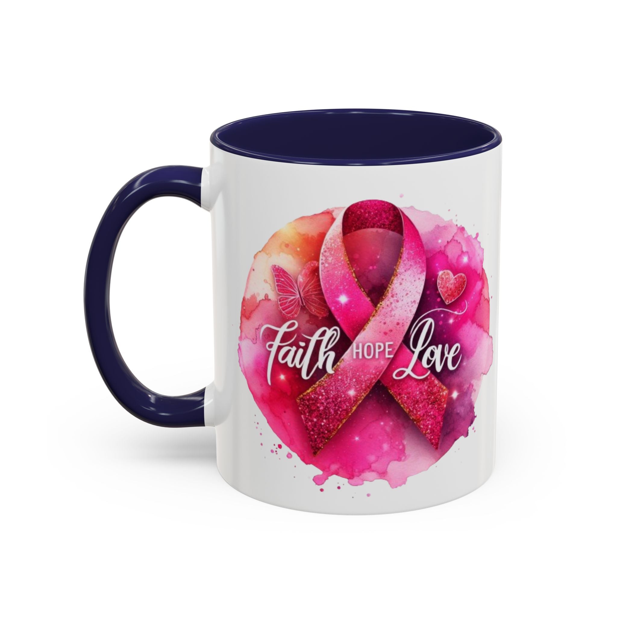 Inspirational Accent Coffee Mug with Pink Ribbon Design, Faith Hope Love Gift, Cancer Awareness Mug, Supportive Drinkware, Meaningful [...]