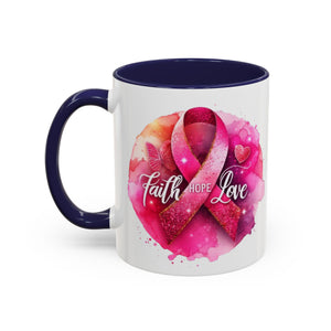 Inspirational Accent Coffee Mug with Pink Ribbon Design, Faith Hope Love Gift, Cancer Awareness Mug, Supportive Drinkware, Meaningful [...]