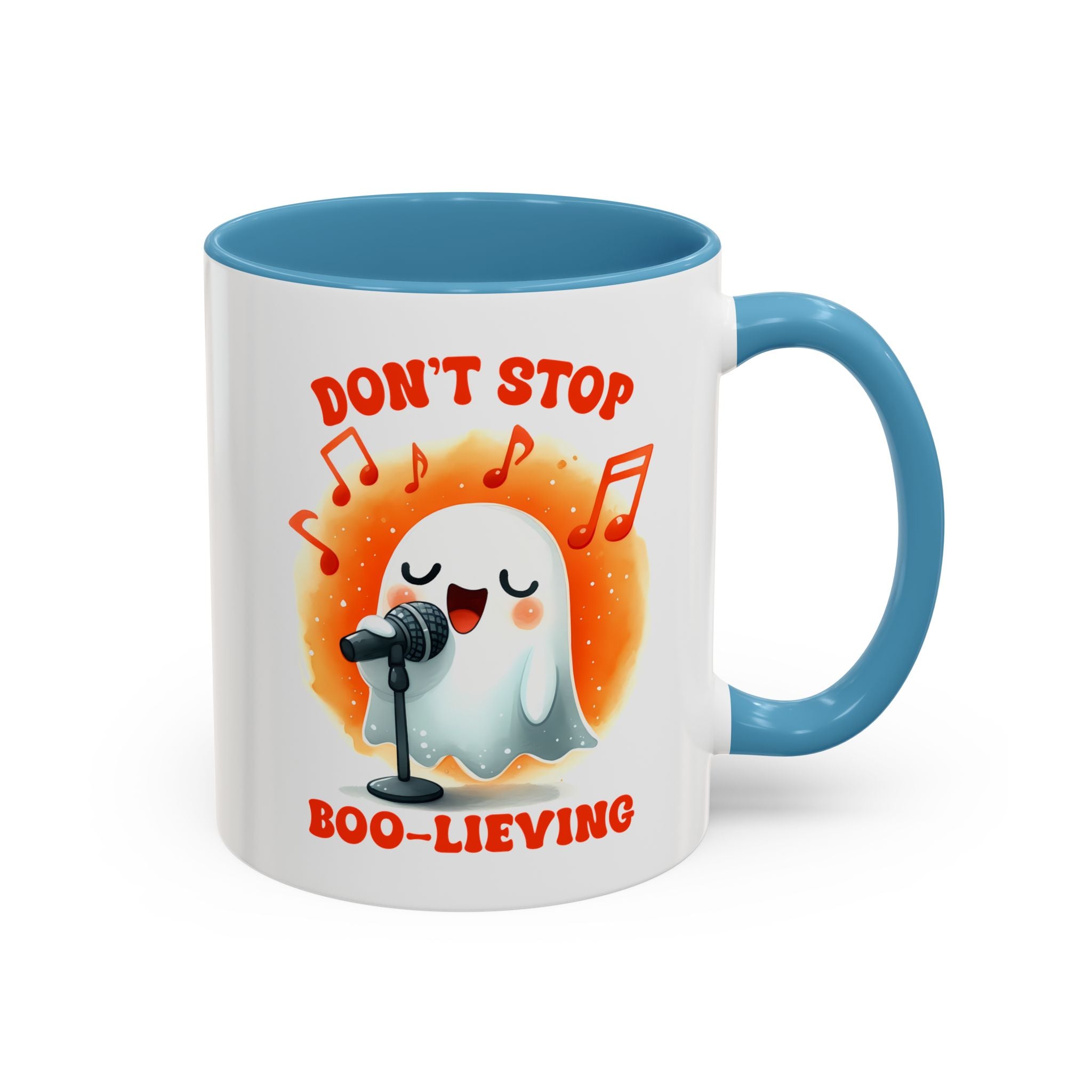 Ghost Coffee Mug, Perfect for Halloween, Fun Gift for Kids & Adults, Don't Stop Boo-lieving Mug, Caffeinated Spirits