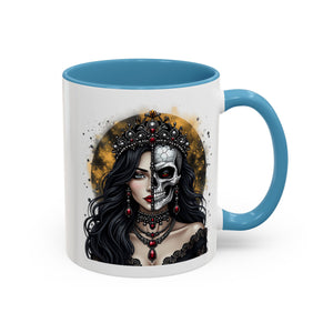 Gothic Art Accent Mug - Artistic Skull & Lady Design, Unique Coffee Cup for Halloween, Gift for Her, Decorative Kitchenware, Dark Aesthetic