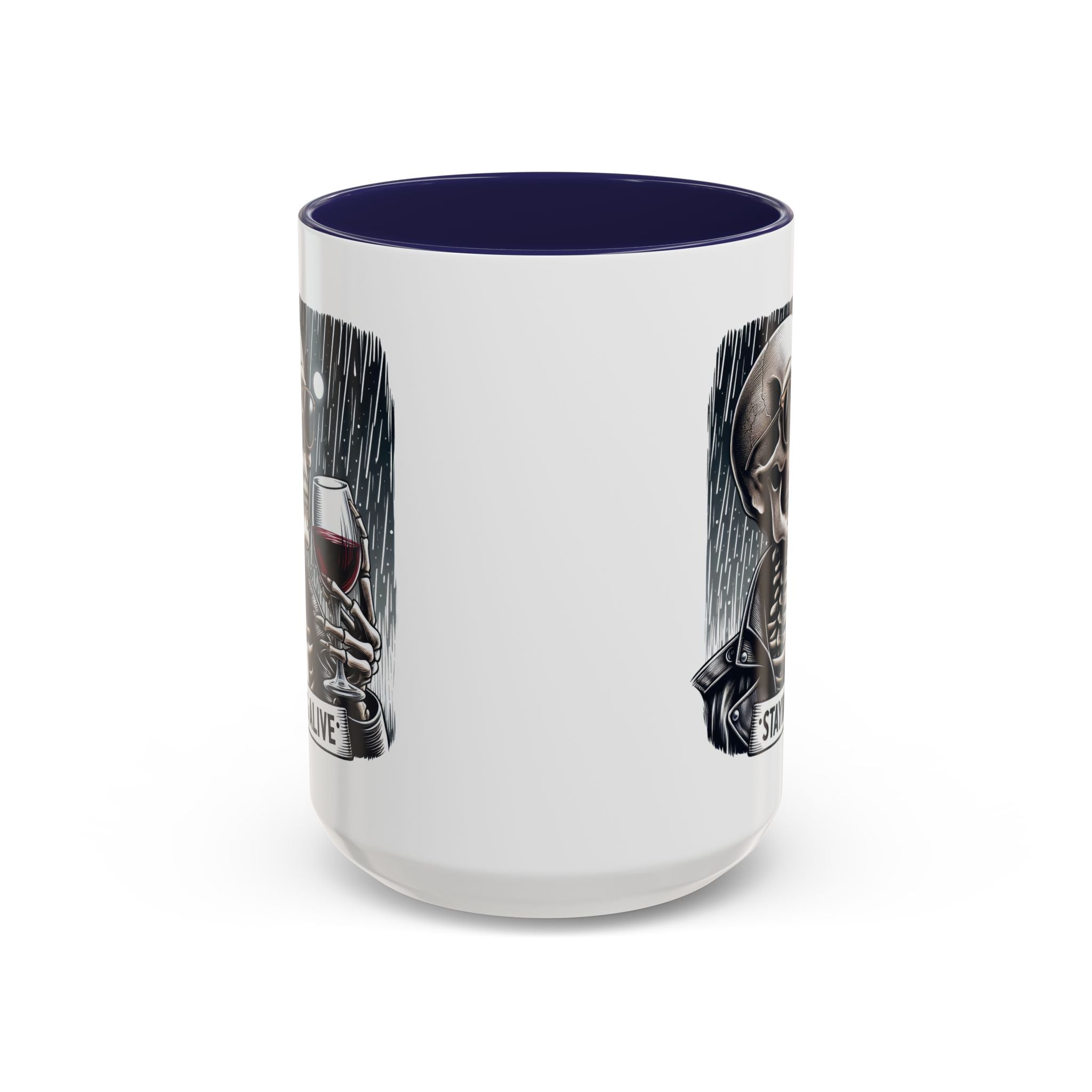 Stylish Skull Coffee Mug, Gothic Drinkware, Staying Alive Gift for Halloween, Funny Office Mug, Alternative Drinkware