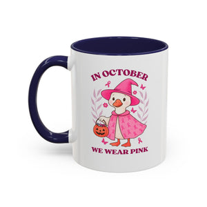 Halloween Breast Cancer Awareness Coffee Mug | October 2023 Gift, Pink Ribbon Mug, Spooky Coffee Cup, Cute Duck Mug, Fall Decor