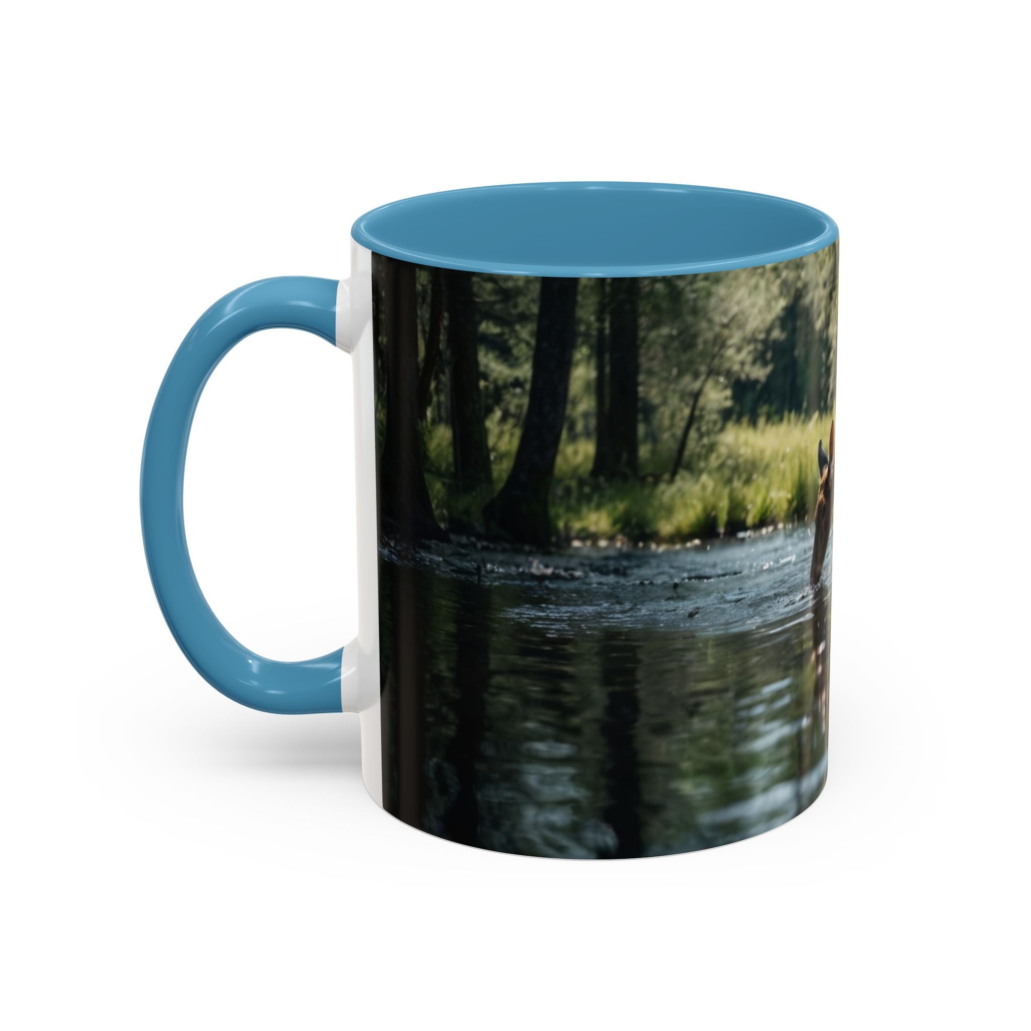 Deer at Stream Accent Coffee Mug — Scenic Wildlife Photo Mug (11/15oz) nature lovers