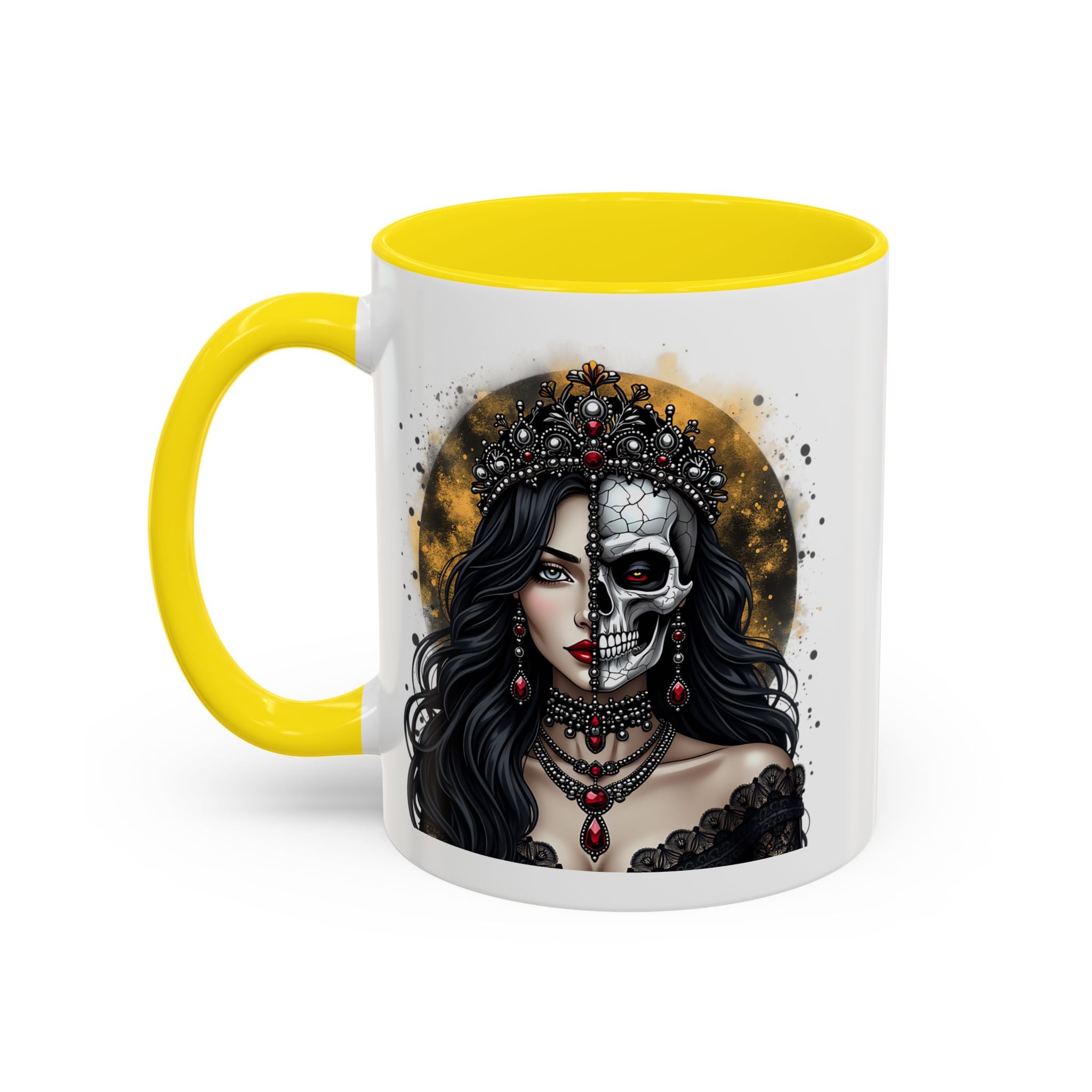 Gothic Art Accent Mug - Artistic Skull & Lady Design, Unique Coffee Cup for Halloween, Gift for Her, Decorative Kitchenware, Dark Aesthetic