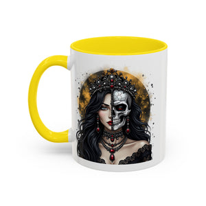 Gothic Art Accent Mug - Artistic Skull & Lady Design, Unique Coffee Cup for Halloween, Gift for Her, Decorative Kitchenware, Dark Aesthetic