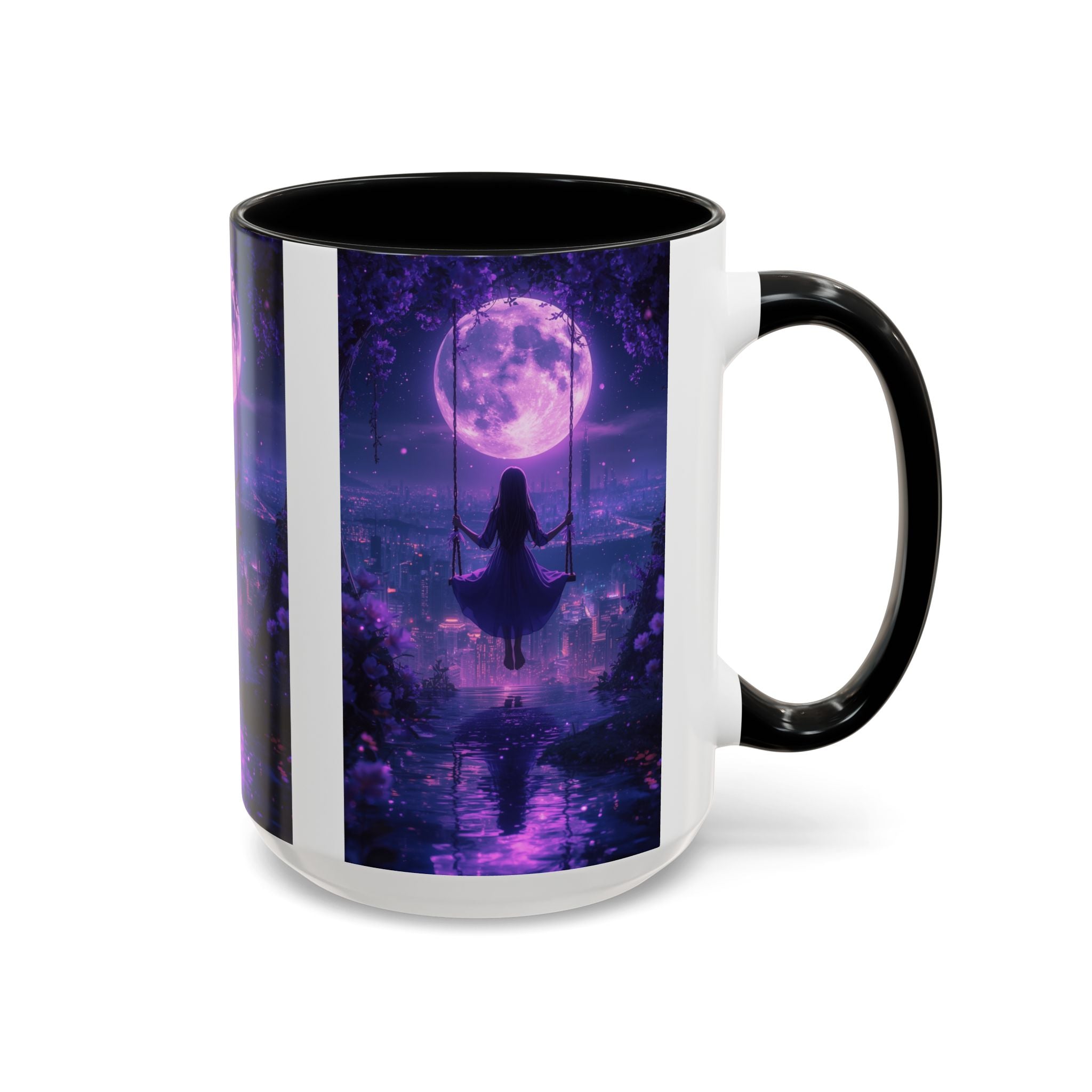 anime Dreamy Moonlit Swing Accent Coffee Mug, Artistic Mug, Celestial Coffee Cup, Fantasy Beverage Holder, Gift for Dreamers