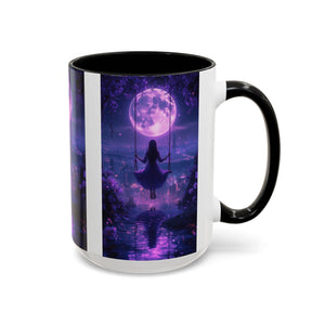 anime Dreamy Moonlit Swing Accent Coffee Mug, Artistic Mug, Celestial Coffee Cup, Fantasy Beverage Holder, Gift for Dreamers