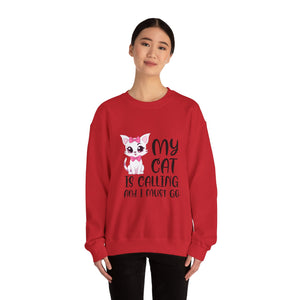 Cute Cat Lover Sweatshirt, My Cat Is Calling Crewneck, Animal Print Pullover, Pet Owner Gift, Cozy Sweatshirt for Cat Moms
