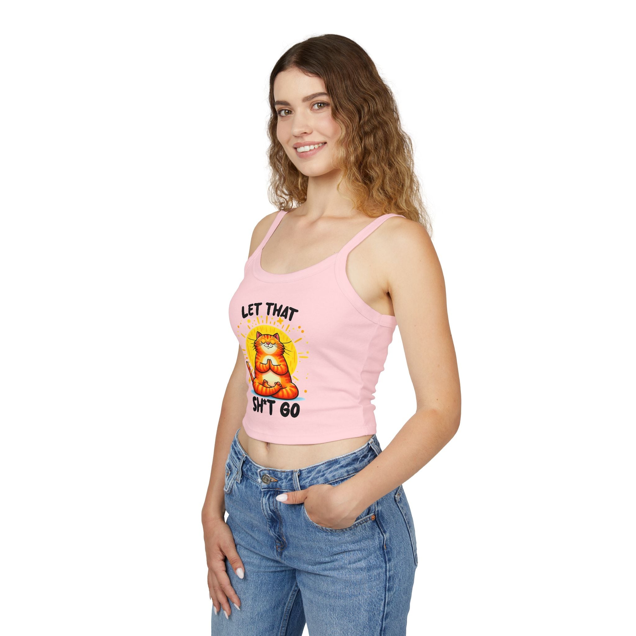 Funny Cat Women's Spaghetti Strap Tank Top - "Let That Sh*t Go" Design