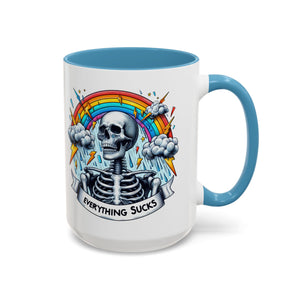 Everything Sucks Skeleton Coffee Mug | 11oz 15oz | Unique Gift for Coffee Lovers, Goth Home Décor, Quirky Humor Mug, Dark Aesthetic