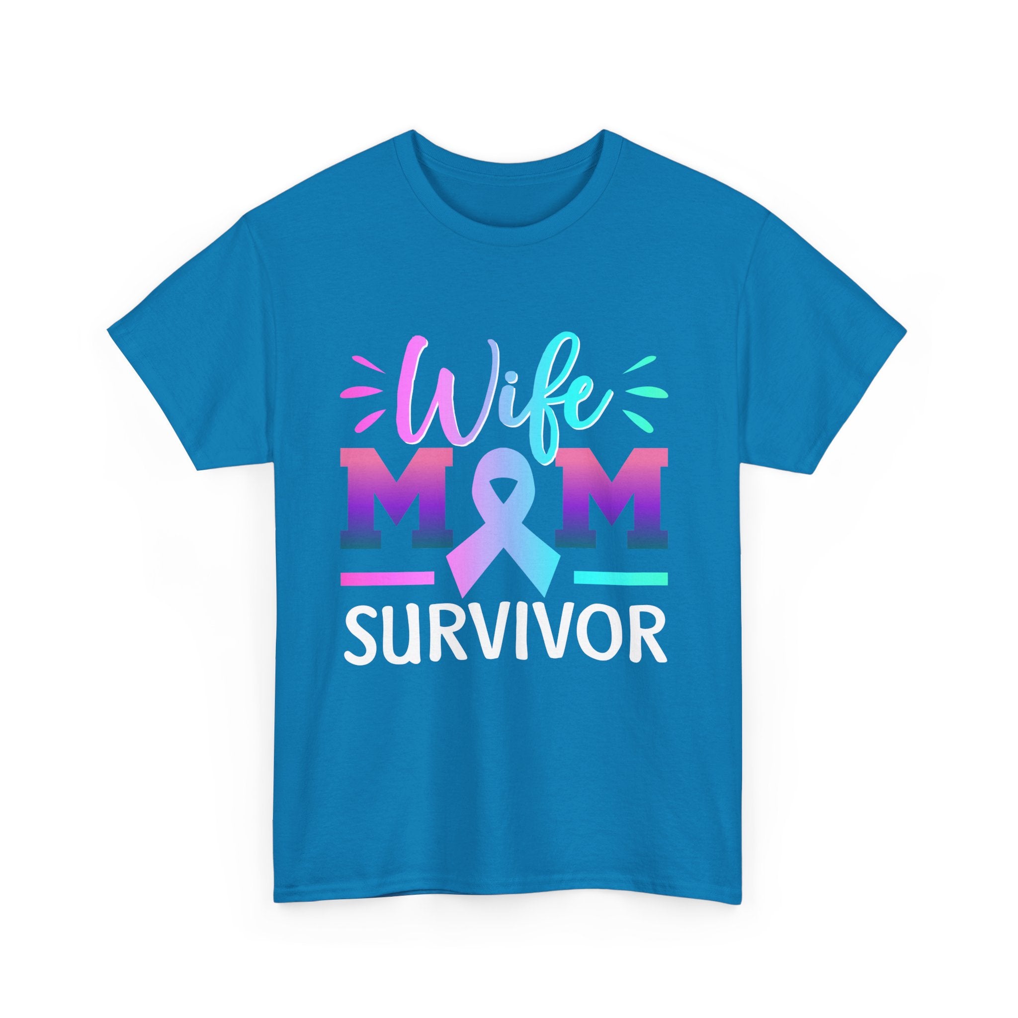 Wife Mom Survivor Tee, Unisex Heavy Cotton Tee, Cancer Awareness Shirt, Gift for Survivors, Inspirational Mom Shirt