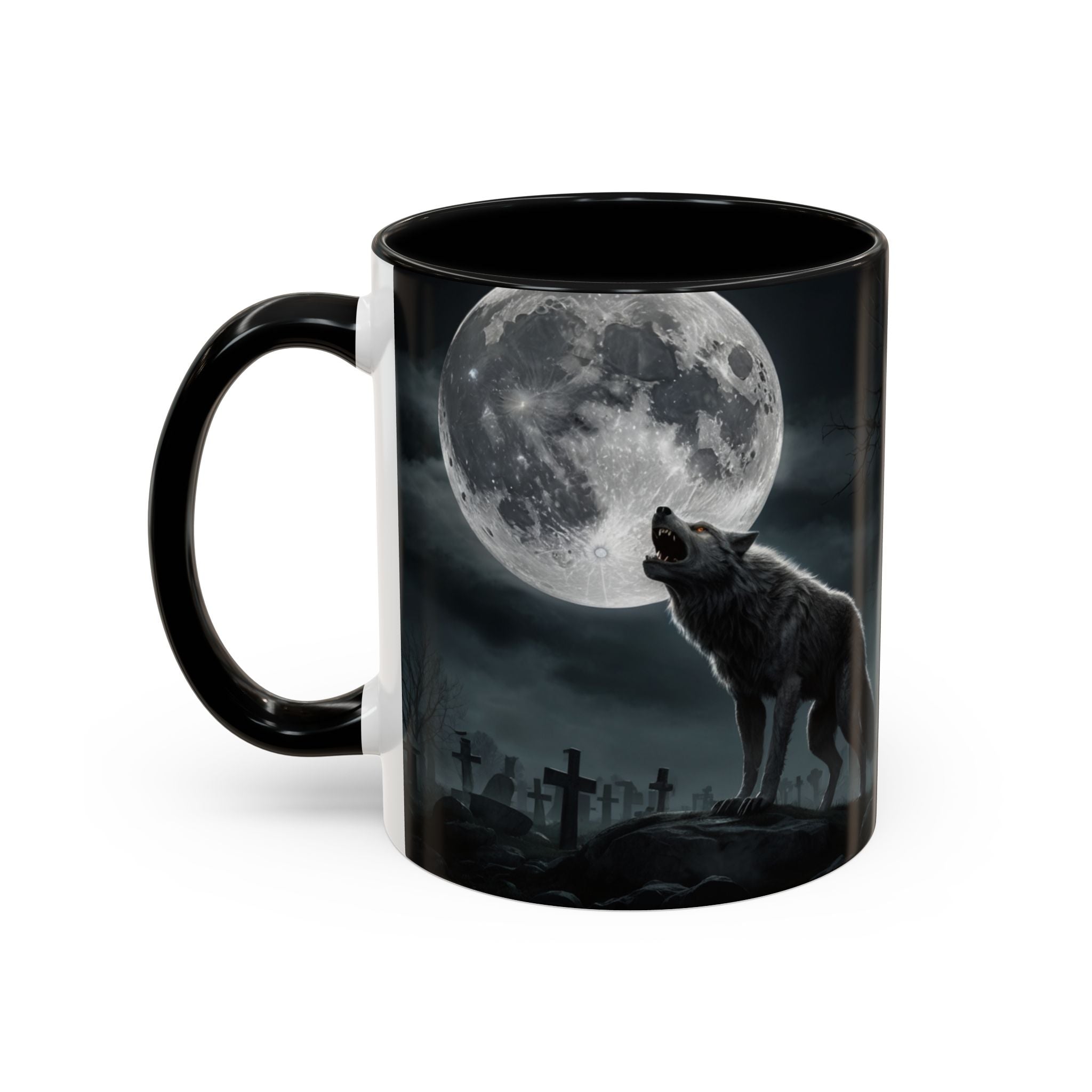 Howling Wolf Moon Coffee Mug – Gothic Graveyard Accent Mug (11/15oz) fantasy