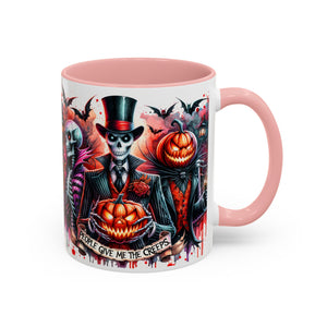Halloween-themed Accent Coffee Mug, Spooky Skull Mug, Pumpkin Art Cup, Unique Gift for Halloween Lovers, October Decor