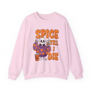 Spooky Fall Sweatshirt - Unisex Crewneck with 'Spice Till I Die' Design, Halloween, Cozy Autumn Vibe, Perfect for Halloween Parties