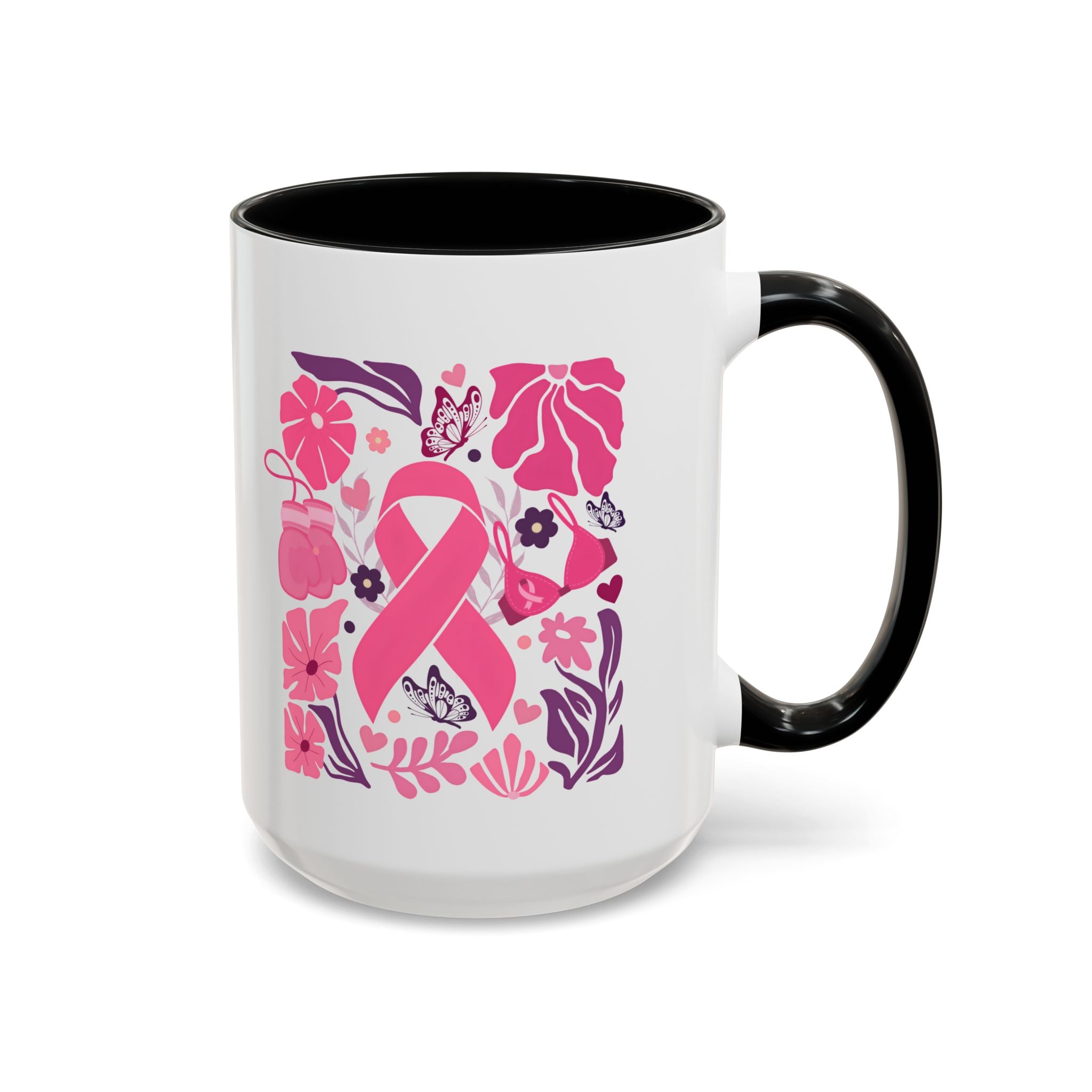Pink Floral Awareness Coffee Mug, Breast Cancer Awareness Mug, Gift for Her, Supportive Drinkware, Motivational Mug