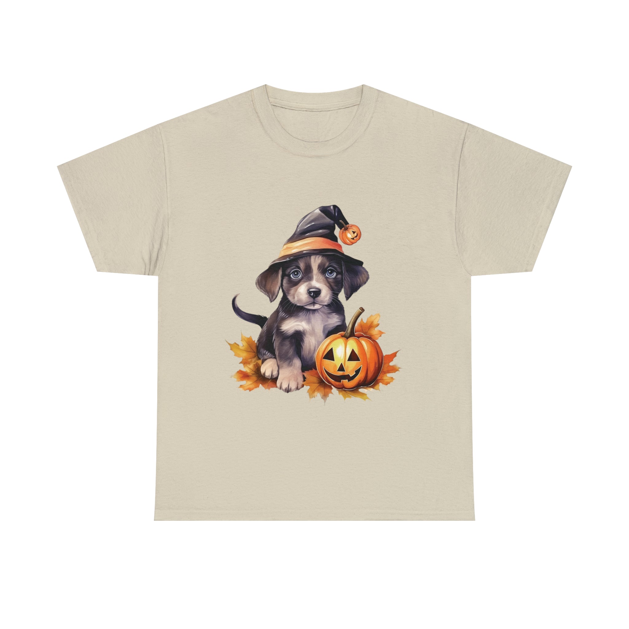 halloween t shirt puppy in witch hat cute gift for her stocking stuffer fall fun item for whole family Unisex Heavy Cotton Tee