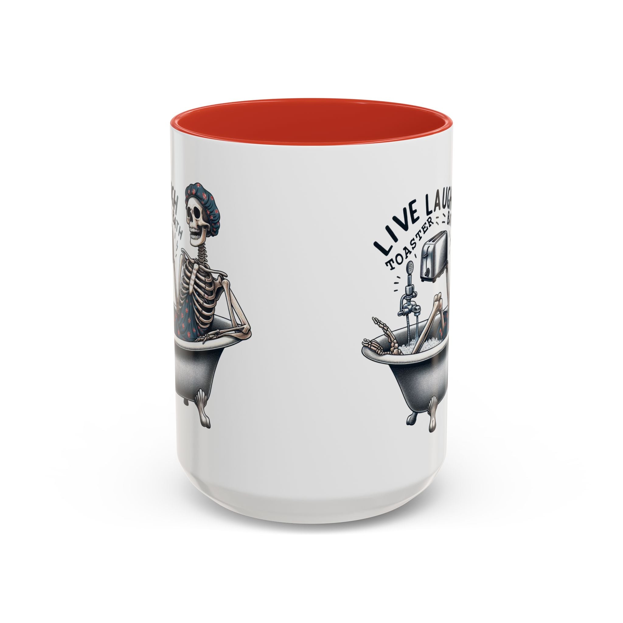 Skeleton Bath Time Coffee Mug, Live Laugh Roast & Relax Skeleton Mug, Funny Gift for Halloween, Quirky Kitchen Decor, Unique Coffee Cup
